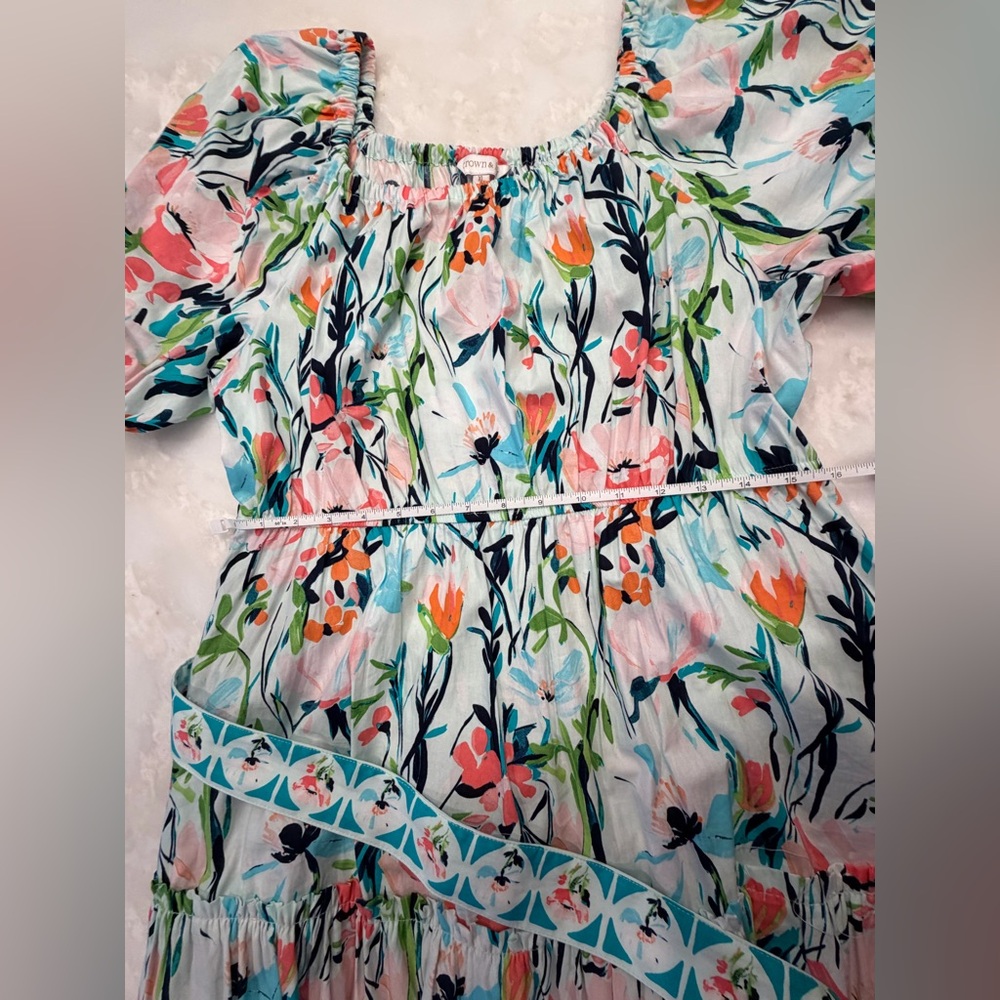 Crown & Ivy Off the Shoulder Belted Maxi Dress in “Blue Multi” Sz. XL - Picture 7 of 11
